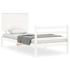 vidaXL gultas rāmis ar galvgali, balts, 3FT, vienvietīgs, masīvkoks цена и информация | Кровати | 220.lv