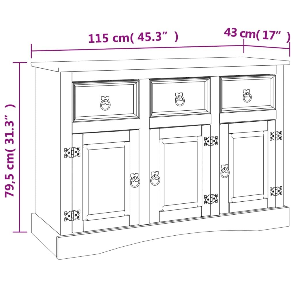 Kumode Corona vidaXL, 115x43x79,5 cm, brūns cena un informācija | Skapīši viesistabai | 220.lv