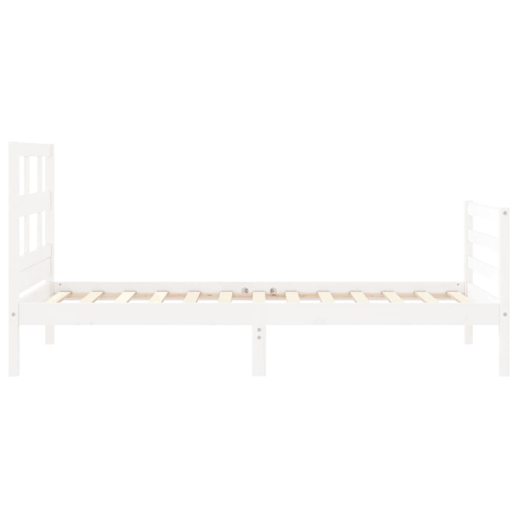 vidaXL gultas rāmis ar galvgali, balts, 100x200 cm, masīvkoks cena un informācija | Gultas | 220.lv