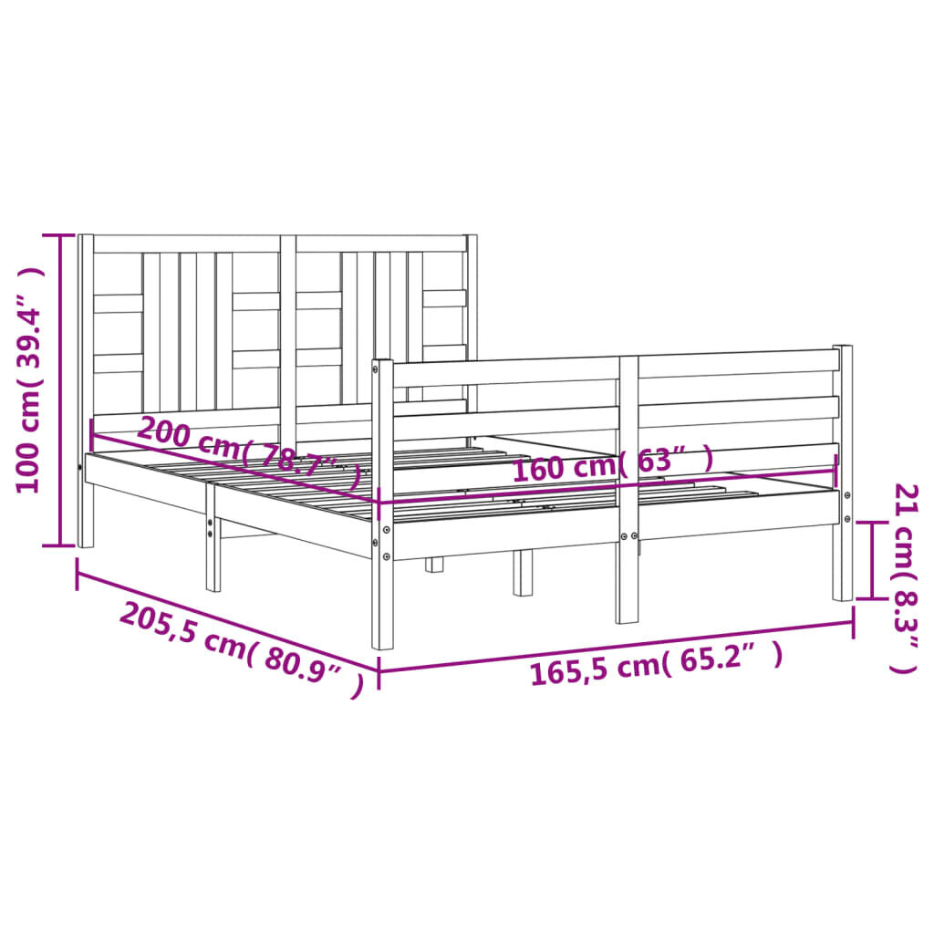 vidaXL gultas rāmis ar galvgali, medus brūns, 160x200 cm, masīvkoks cena un informācija | Gultas | 220.lv