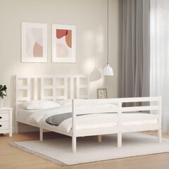 vidaXL gultas rāmis ar galvgali, 160x200 cm, masīvkoks, balts цена и информация | Кровати | 220.lv