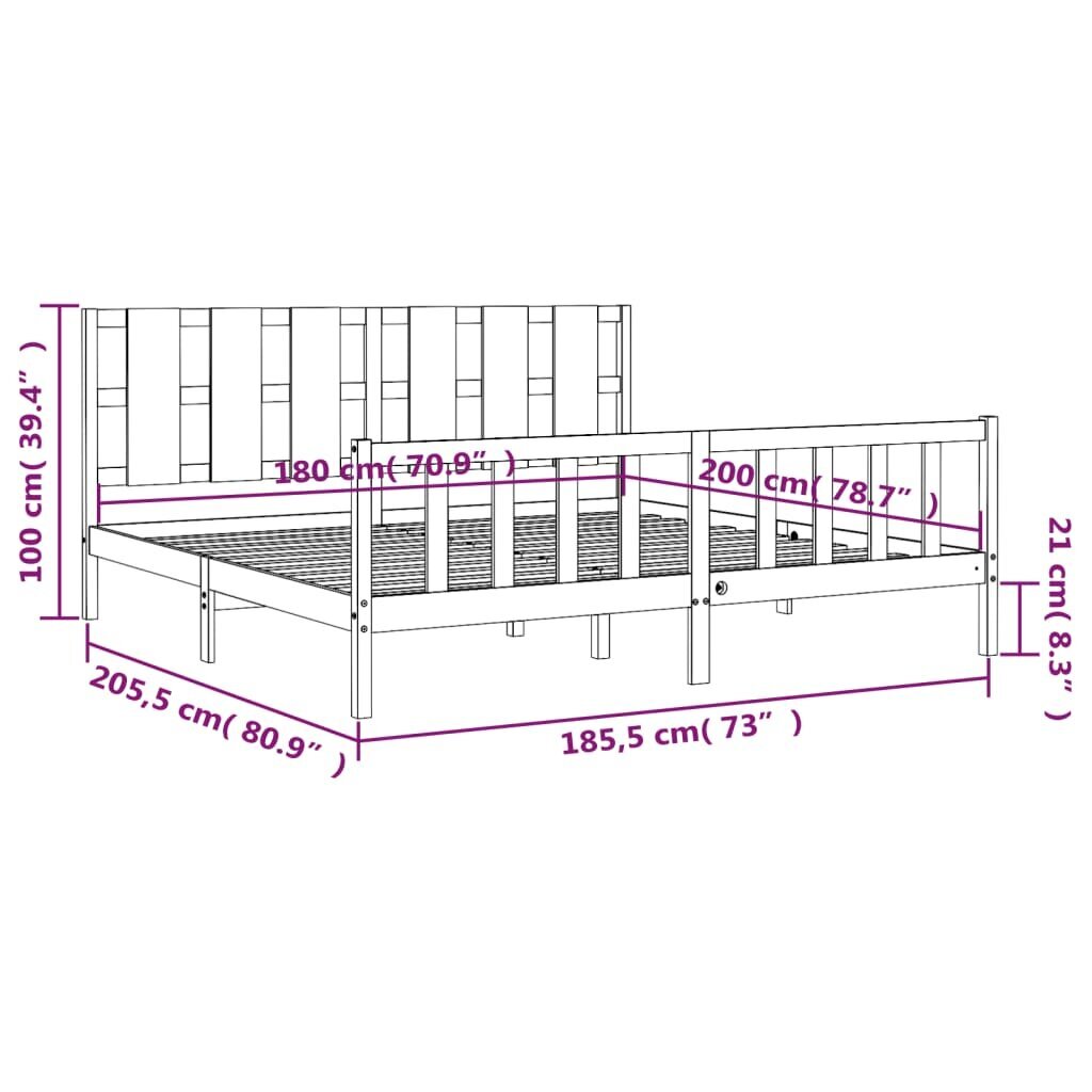 vidaXL gultas rāmis ar galvgali, melns, 180x200 cm, masīvkoks цена и информация | Gultas | 220.lv