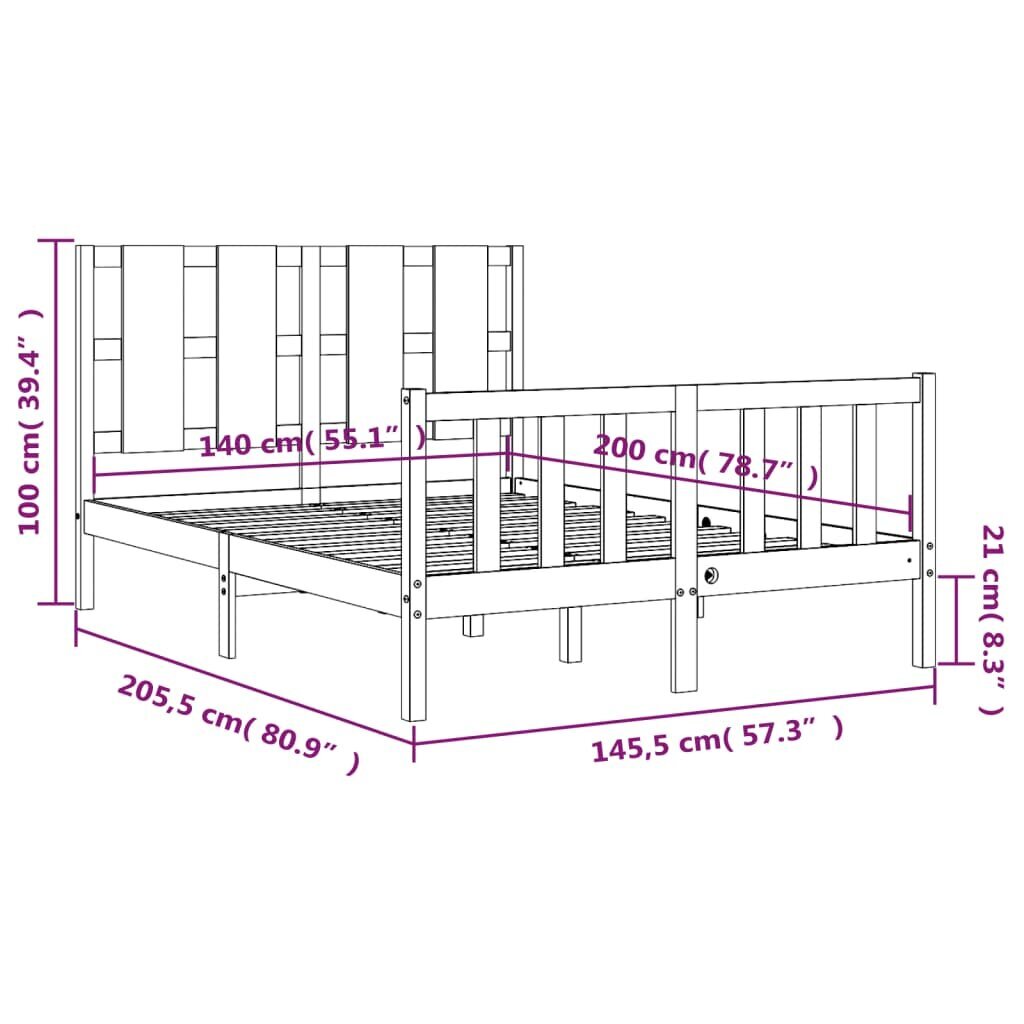 vidaXL gultas rāmis ar galvgali, 140x200 cm, masīvkoks, melns cena un informācija | Gultas | 220.lv