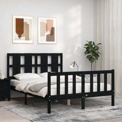 vidaXL gultas rāmis ar galvgali, melns, 140x190 cm, masīvkoks cena un informācija | Gultas | 220.lv