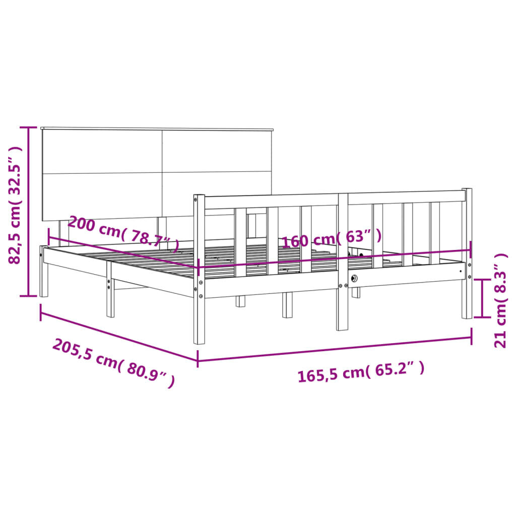 vidaXL gultas rāmis ar galvgali, 160x200 cm, masīvkoks, balts cena un informācija | Gultas | 220.lv