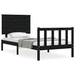 vidaXL gultas rāmis ar galvgali, melns, 100x200 cm, masīvkoks cena un informācija | Gultas | 220.lv