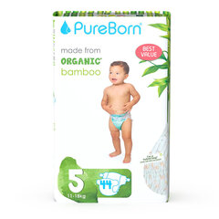 PureBorn bambusa autiņbiksītes ar klipšiem 5. izmērs Value Pack 11-18kg 44gb cena un informācija | Autiņbiksītes | 220.lv