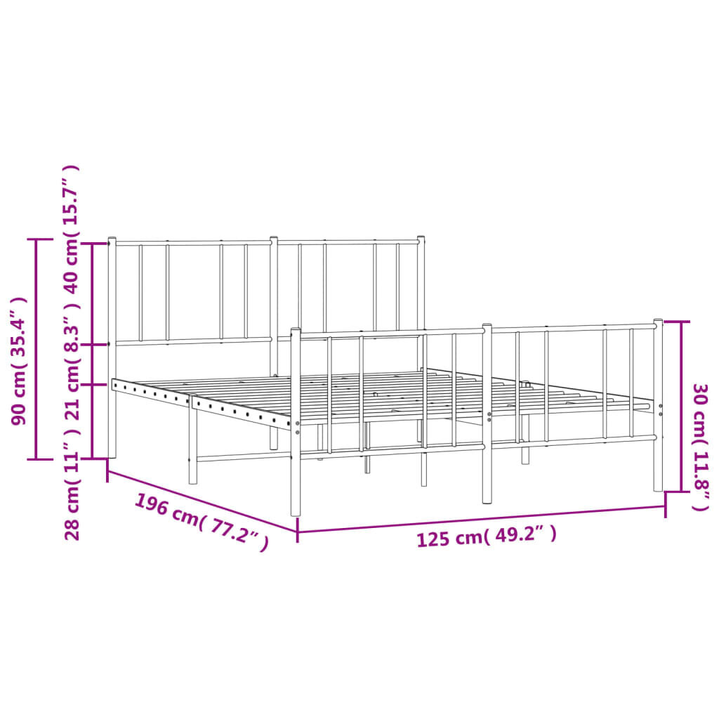 vidaXL gultas rāmis ar galvgali un kājgali, balts metāls, 120x190 cm cena un informācija | Gultas | 220.lv