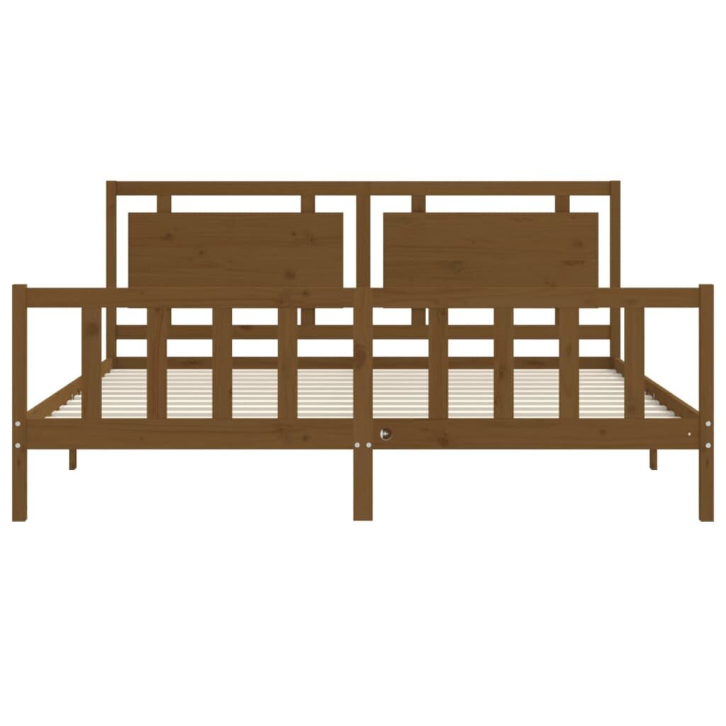 vidaXL gultas rāmis ar galvgali, medus brūns, 200x200 cm, masīvkoks cena un informācija | Gultas | 220.lv