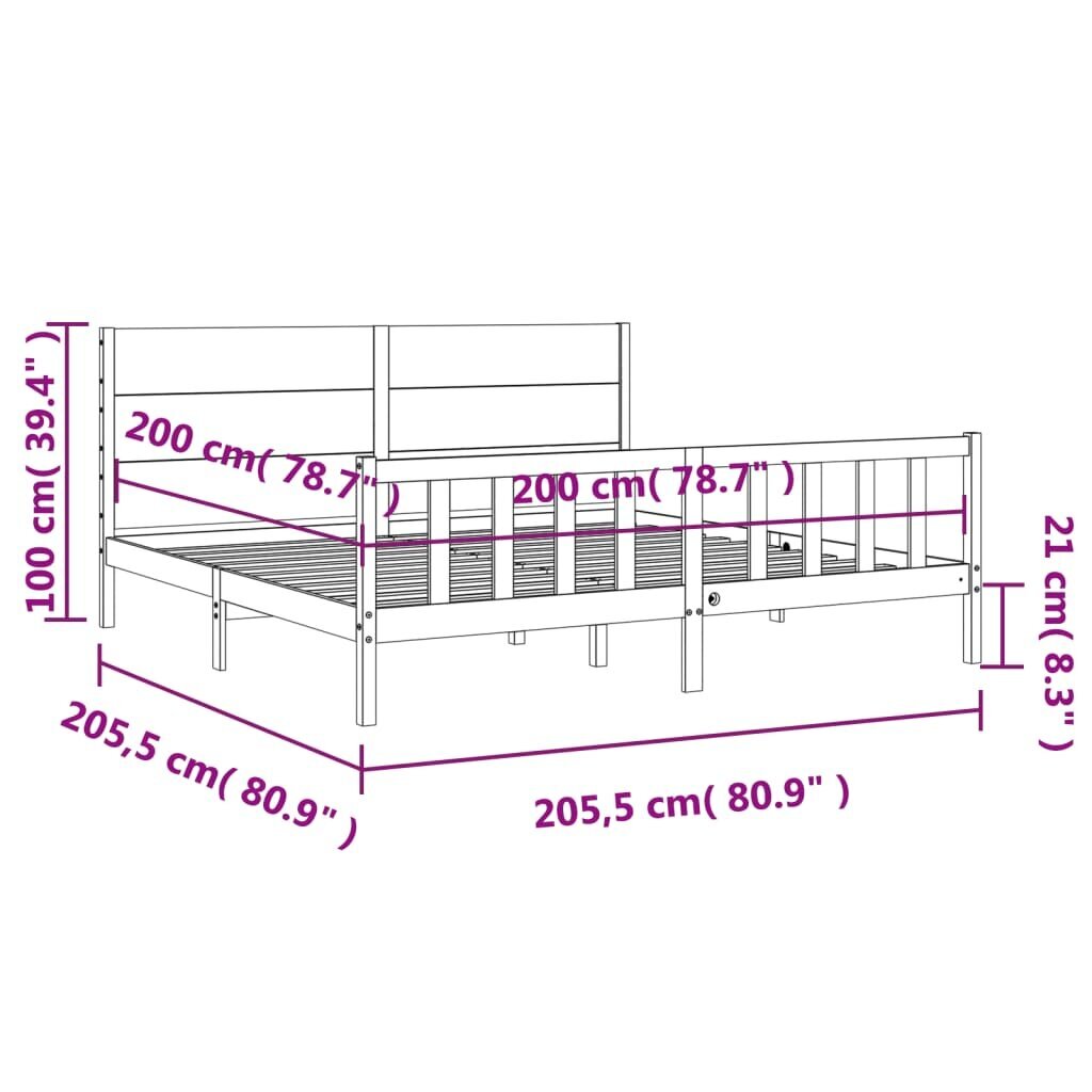 vidaXL gultas rāmis ar galvgali, medus brūns, 200x200 cm, masīvkoks cena un informācija | Gultas | 220.lv