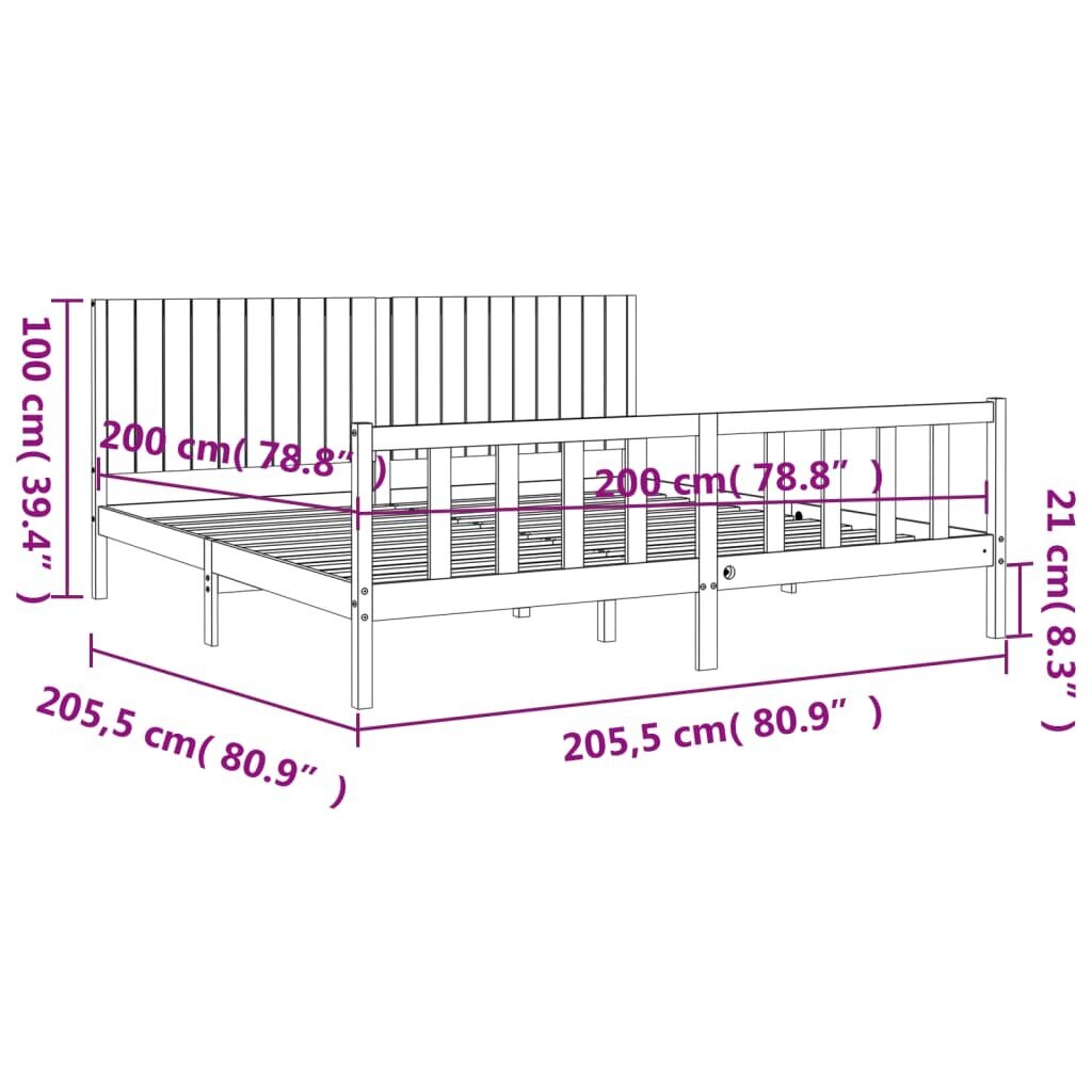 vidaXL gultas rāmis ar galvgali, 200x200 cm, masīvkoks, pelēks cena un informācija | Gultas | 220.lv