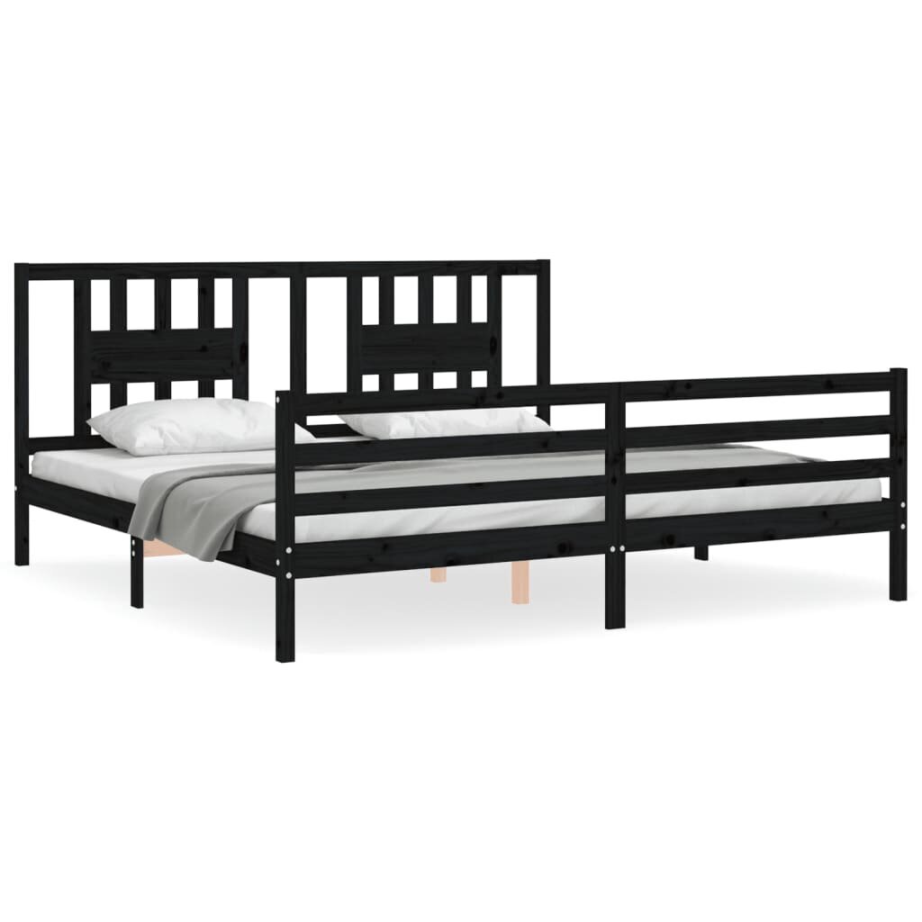 vidaXL gultas rāmis ar galvgali, melns, 200x200 cm, masīvkoks cena un informācija | Gultas | 220.lv
