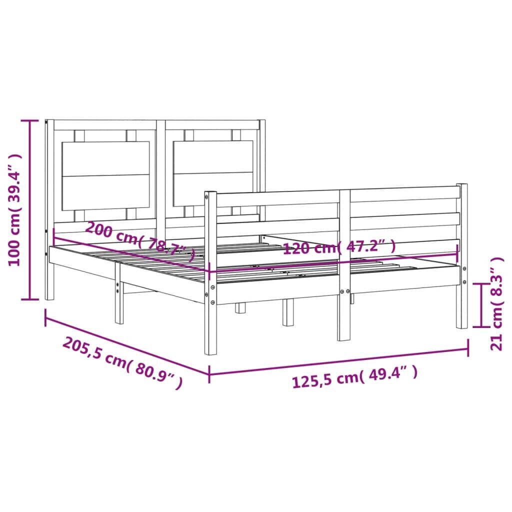 vidaXL gultas rāmis ar galvgali, 120x200 cm, masīvkoks, balts cena un informācija | Gultas | 220.lv