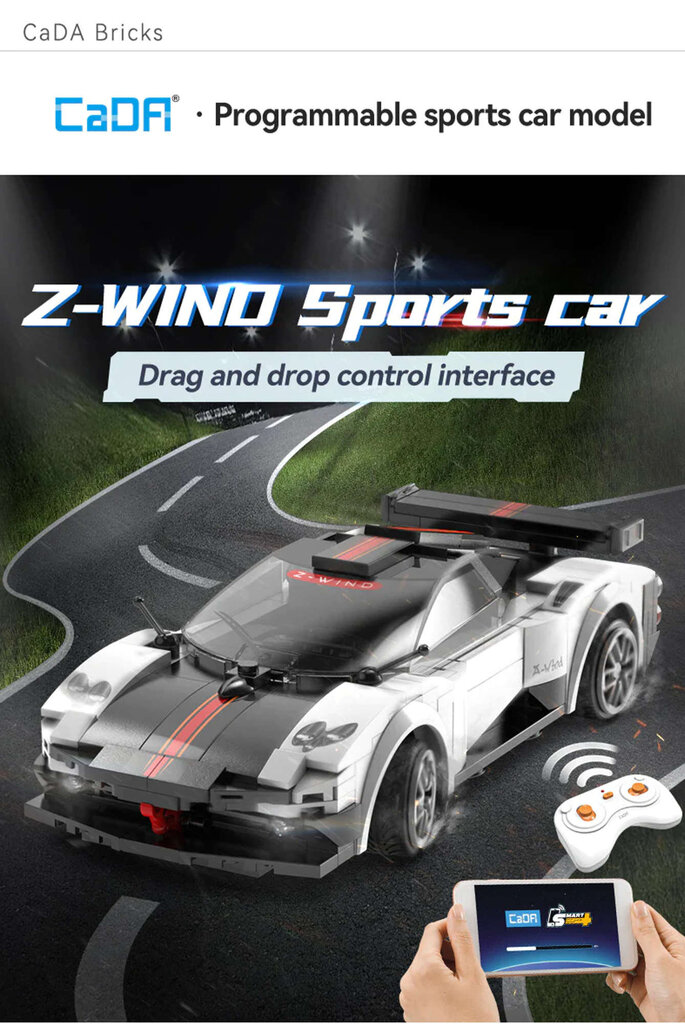 Konstruktors CaDA Z-Wind Tālvadības sporta auto 258 gab RC. cena un informācija | Konstruktori | 220.lv