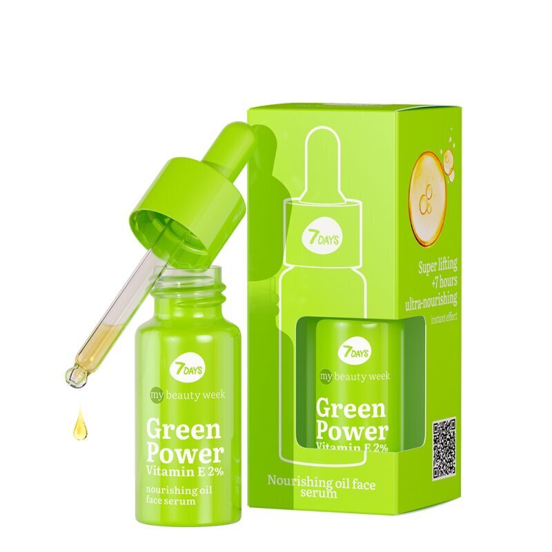7D MBW Barojošs sejas serums Green Power Vitamin E 2, 20 ml cena un informācija | Serumi sejai, eļļas | 220.lv