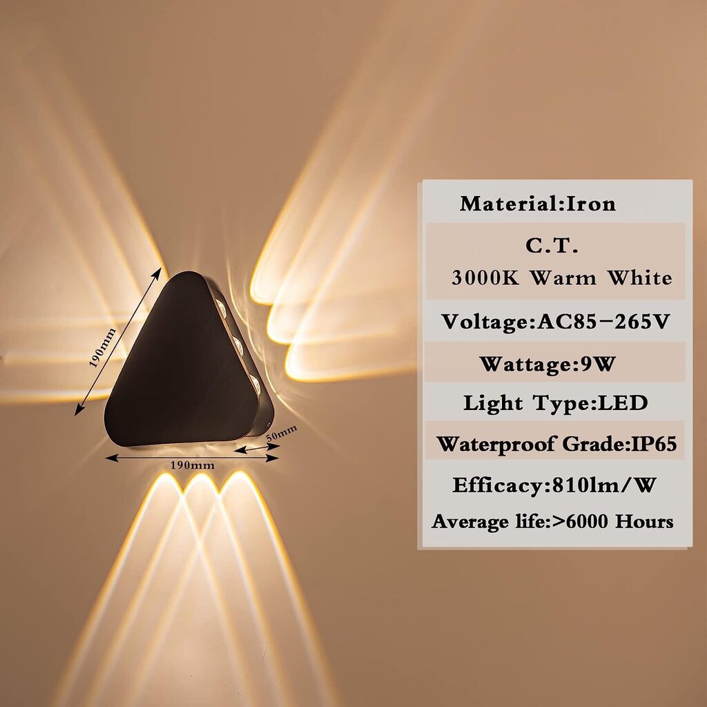 MQHOBO LED sienas gaismeklis, 3000K, IP65, 9W, melns cena un informācija | Sienas lampas | 220.lv