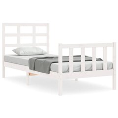 vidaXL gultas rāmis ar galvgali, balts, 90x190 cm, masīvkoks cena un informācija | Gultas | 220.lv