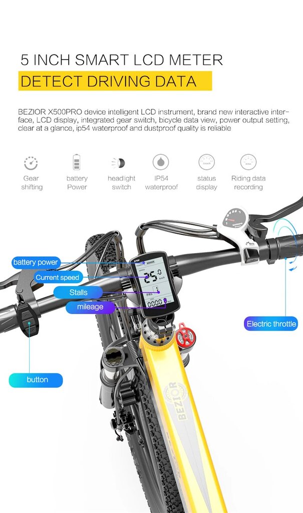 Elektriskais velosipēds BEZIOR X500 PRO, melns/dzeltens, 500W, 10.4Ah cena un informācija | Elektrovelosipēdi | 220.lv
