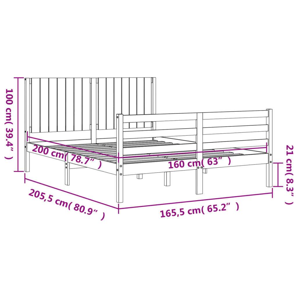 vidaXL gultas rāmis ar galvgali, 160x200 cm, masīvkoks, balts cena un informācija | Gultas | 220.lv