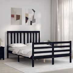 vidaXL gultas rāmis ar galvgali, 120x200 cm, masīvkoks, melns цена и информация | Кровати | 220.lv