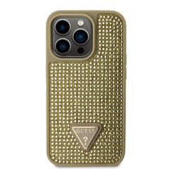 Guess Rhinestones Triangle Metal Logo Case for iPhone 14 Pro Gold cena un informācija | Telefonu vāciņi, maciņi | 220.lv
