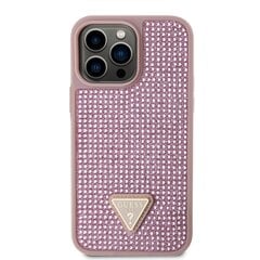 Guess Rhinestones Triangle Metal Logo Case for iPhone 14 Pro Max Pink cena un informācija | Telefonu vāciņi, maciņi | 220.lv