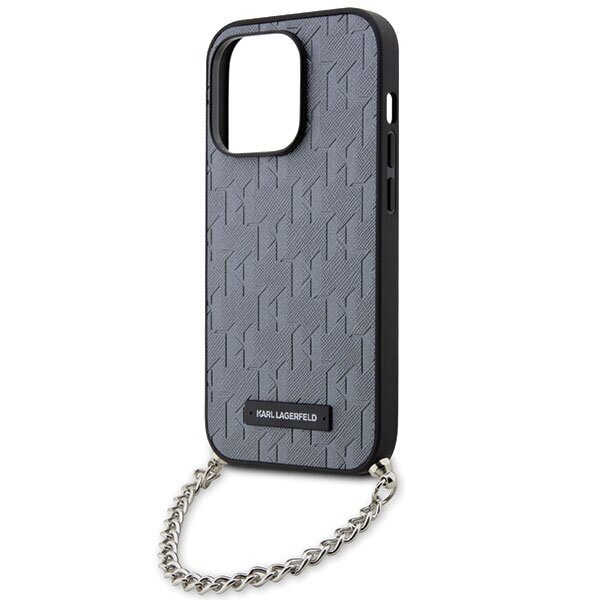 Karl Lagerfeld KLHCP14XSACKLHPG iPhone 14 Pro Max 6.7" srebrny|silver hardcase Saffiano Monogram Chain cena un informācija | Telefonu vāciņi, maciņi | 220.lv