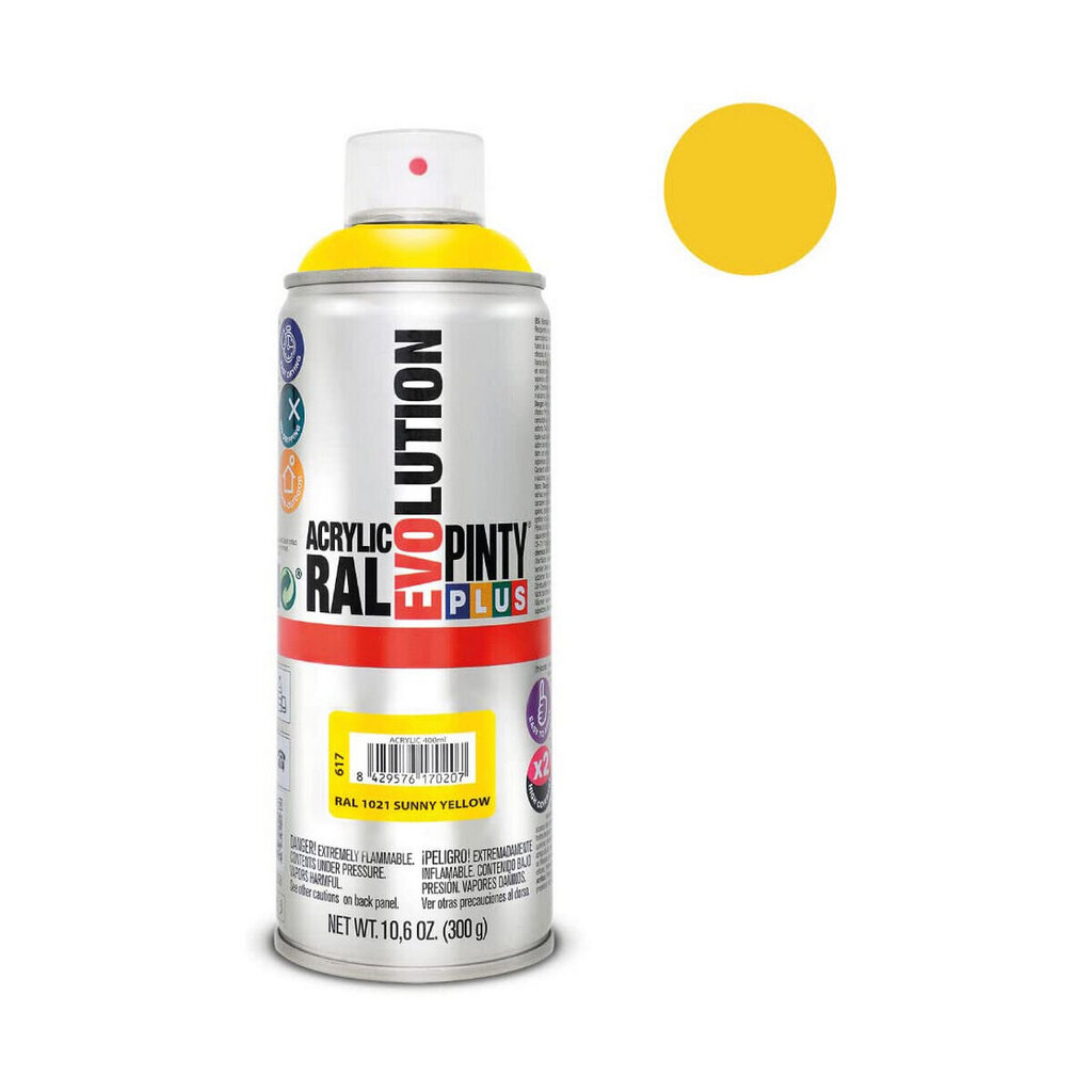Smidzināma krāsa Pintyplus Evolution RAL 1021 300 ml Sunny Yellow cena un informācija | Krāsas | 220.lv