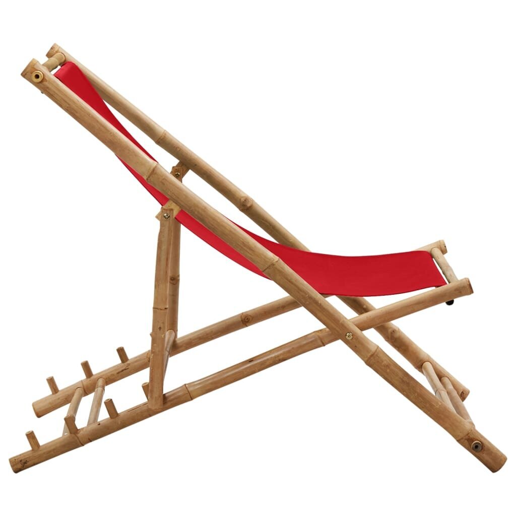 vidaXL pludmales krēsls, bambuss un sarkans audekls cena un informācija | Dārza krēsli | 220.lv