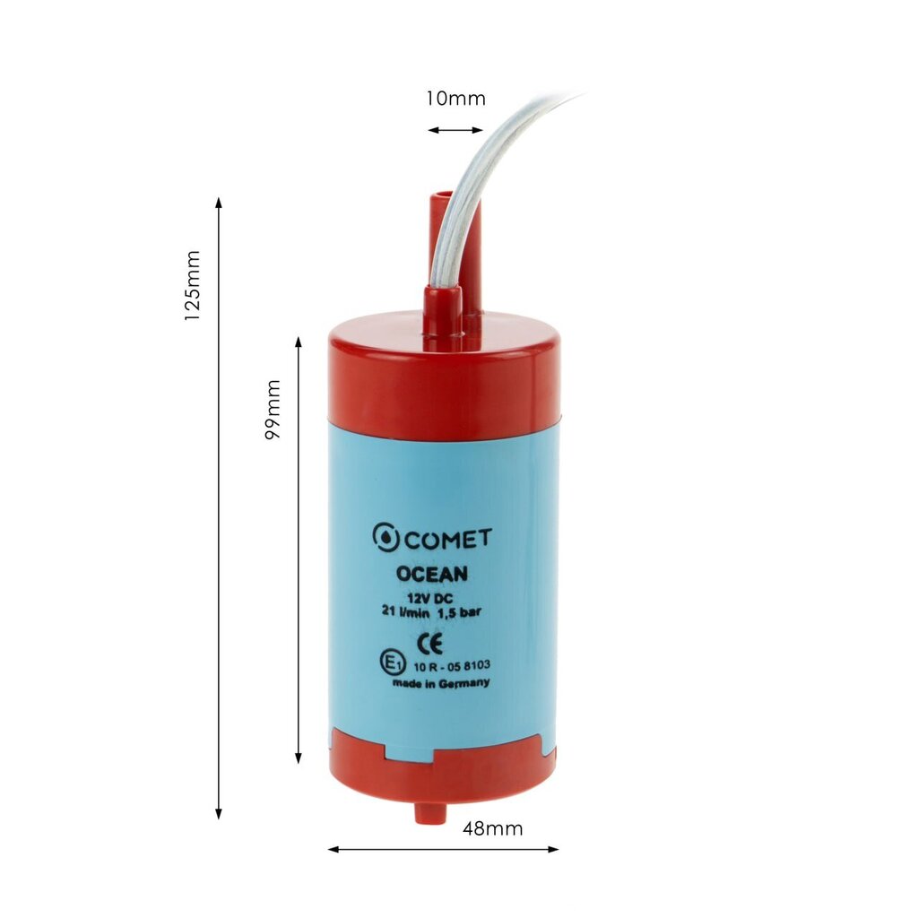 Ūdens sūknis iegremdējams 12V 21L 1,5 bar OCEAN Comet ūdens sūknis piekabes kemperim cena un informācija | Citas tūrisma preces | 220.lv