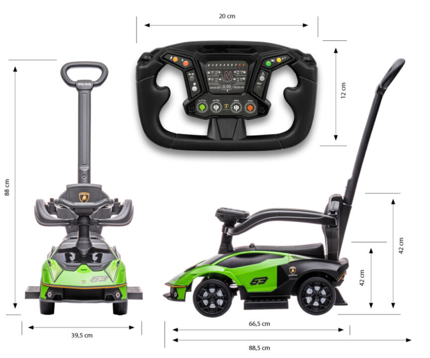 Auto bērniem, ar rokturi, Lamborghini the Essenza SCV12, krāsa: zaļa/melna cena un informācija | Rotaļlietas zīdaiņiem | 220.lv