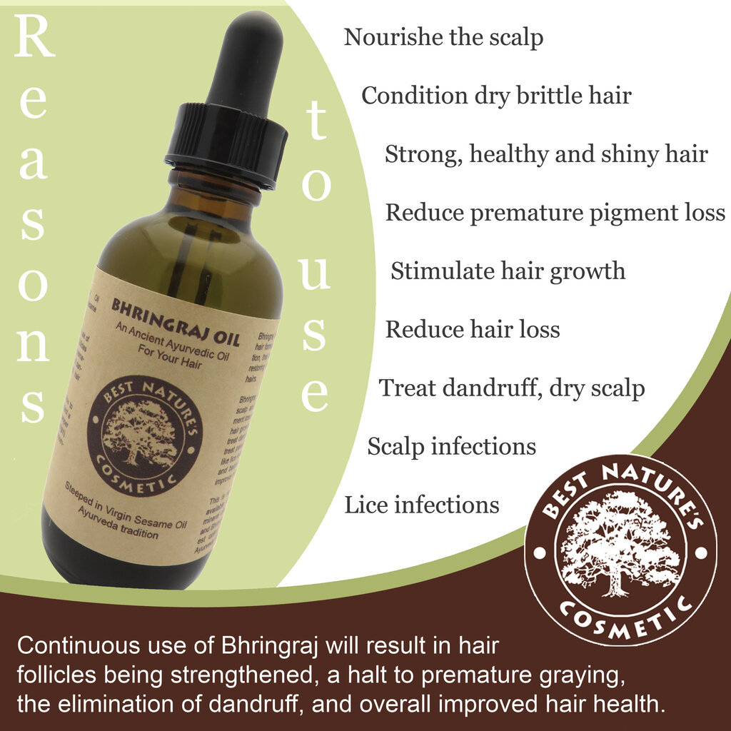 Ajūrvēdas matu eļļa Bhringraj, Best Natures Cosmetic, 60 ml cena un informācija | Matu uzlabošanai | 220.lv