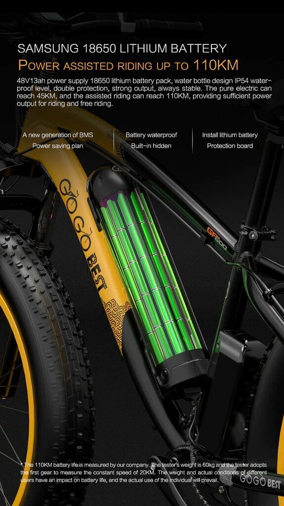 Elektriskais velosipēds GOGOBEST GF600, melns/zaļš, 1000W, 13Ah цена и информация | Elektrovelosipēdi | 220.lv