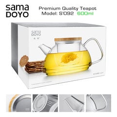 SAMADOYO Premium klases Tējkanna ar stikla filtru, S092, Premium Quality Teapot, 600 ml cena un informācija | Glāzes, krūzes, karafes | 220.lv