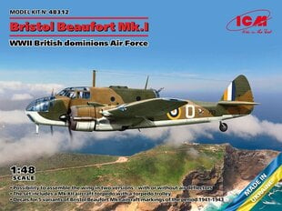 Līmējošais modelis ICM 48312 WWII British Dominions Air Force Bristol Beaufort Mk.I 1/48 cena un informācija | Līmējamie modeļi | 220.lv