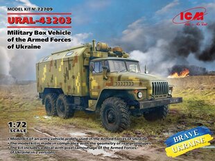Līmējošais modelis ICM 72709 Military Box Vehicle of the Armed Forces of Ukraine URAL-43203 1/72 цена и информация | Склеиваемые модели | 220.lv