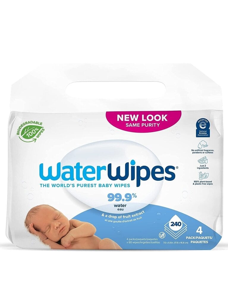 Mitrās salvetes bērniem WaterWipes, 4x60 gab. cena un informācija | Higiēnas preces māmiņām | 220.lv