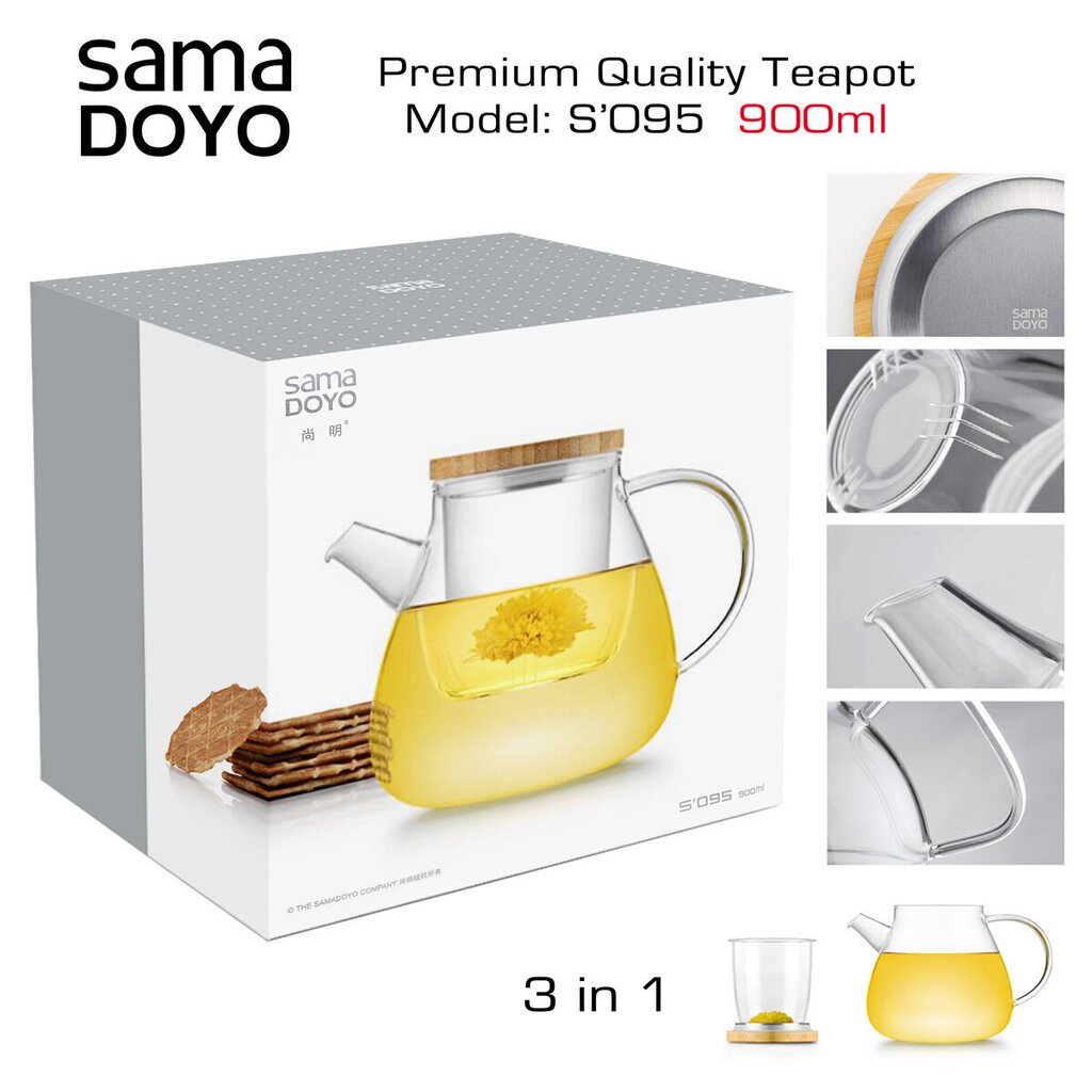 SAMADOYO Premium klases Tējkanna ar stikla filtru, S095, Premium Quality Teapot, 900 ml cena un informācija | Glāzes, krūzes, karafes | 220.lv
