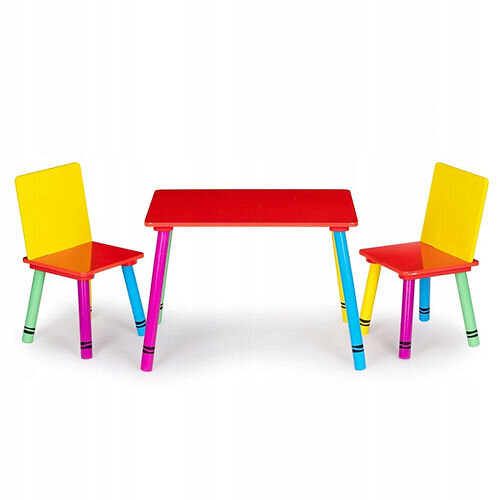 Komplekts Ecotoys galds + 2 krēsli, krāsains cena un informācija | Bērnu krēsliņi un bērnu galdiņi | 220.lv