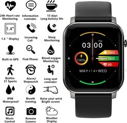 Epilum Fit-O смарт-часы, IP68, с пульсометром, шагомером, монитором сна, трекером активности, чёрные цена и информация | Смарт-часы (smartwatch) | 220.lv