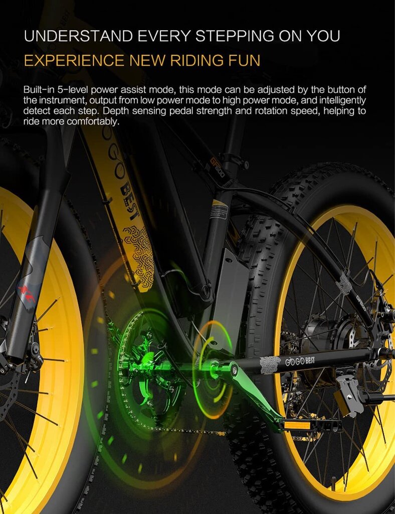 Elektriskais velosipēds GOGOBEST GF700, melns/dzeltens, 1000W, 17,5Ah цена и информация | Elektrovelosipēdi | 220.lv