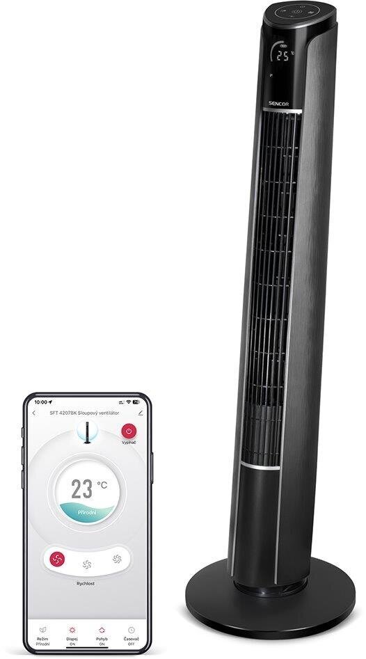 Tornis ventilators Sencor SFT 4207BK SmartBreeze Wi-Fi, App, Touch control, Timer, remote cena un informācija | Ventilatori | 220.lv