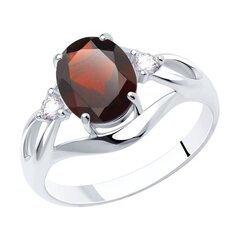 Серебряное кольцо , покрытие родием, гранат, 17.5,  925° цена и информация | Кольца | 220.lv