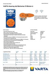 Elementi dzirdes aparātiem 13 VARTA 60 gab cena un informācija | Baterijas | 220.lv