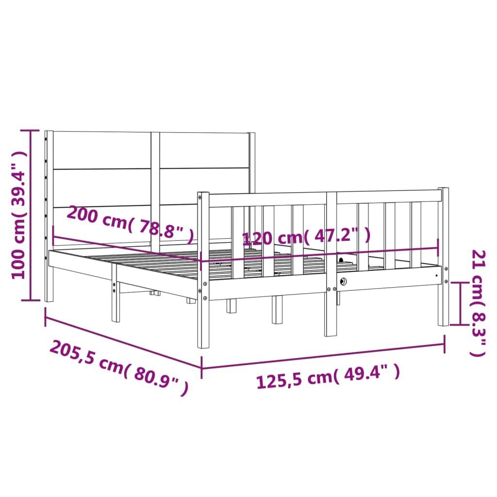 vidaXL gultas rāmis ar galvgali, 120x200 cm, masīvkoks cena un informācija | Gultas | 220.lv