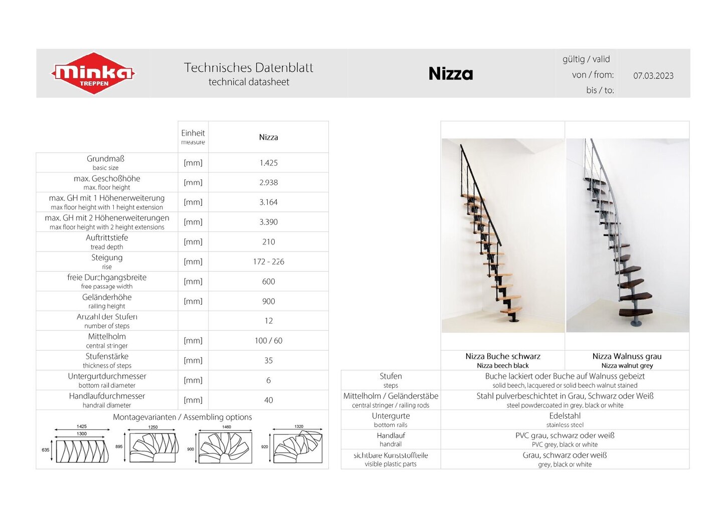 Moduļu kāpnes NIZZA Minka, Melna / Dižskābardis. Komplektā augstums: 294 cm cena un informācija | Kāpnes | 220.lv