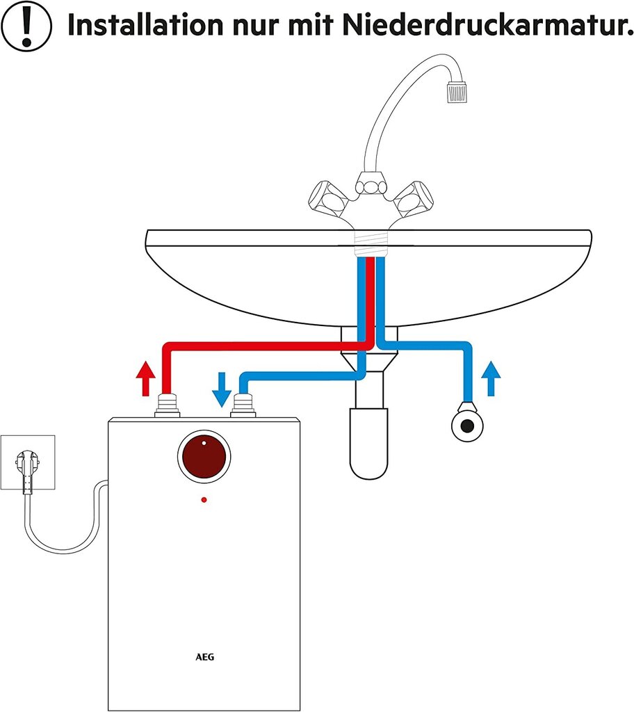 Boilers, 5 l, AEG, bezspiediena, novietojams zem izlietnes HUZ 5 Öko DropStop + trīs virzienu bezspiediena virtuves jaucējkrāns, hroma cena un informācija | Ūdens sildītāji | 220.lv