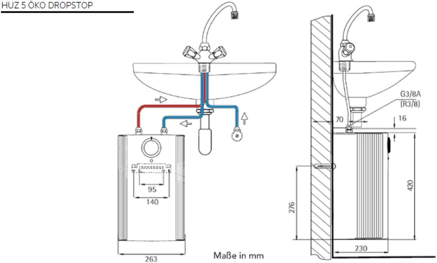 Boilers, 5 l, AEG, bezspiediena, novietojams zem izlietnes HUZ 5 Öko DropStop + trīs virzienu bezspiediena virtuves jaucējkrāns, hroma cena un informācija | Ūdens sildītāji | 220.lv