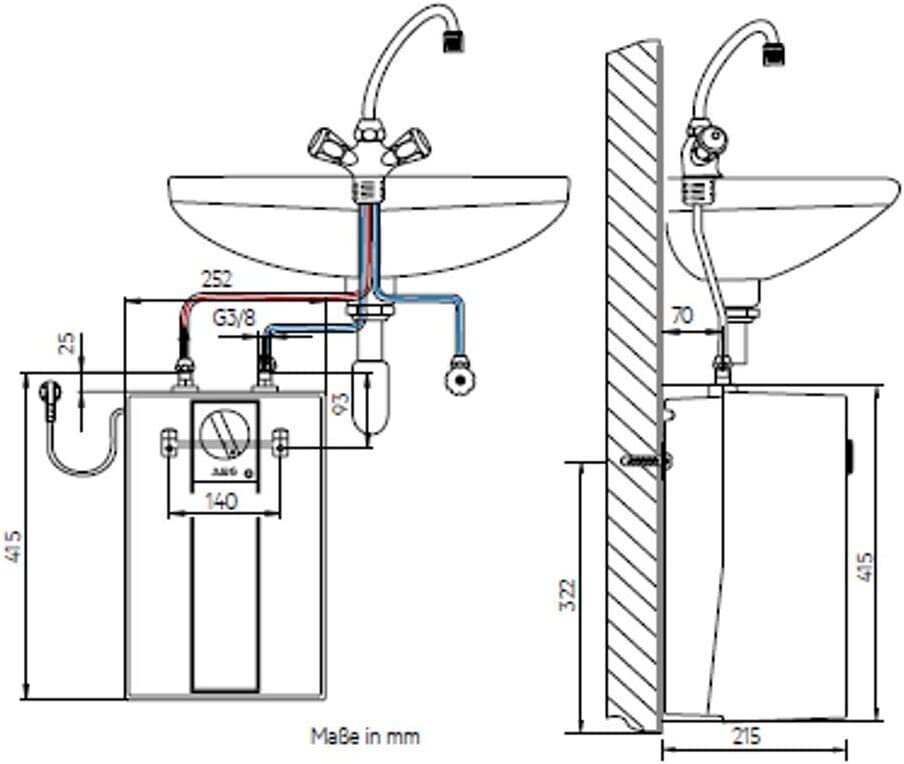 Boilers 5 l/2kW, bezspiediena - novietojams zem izlietnes, A klase, AEG HUZ 5 ÖKO Comfort ar zema spiediena izlietnes jaucējkrānu цена и информация | Ūdens sildītāji | 220.lv