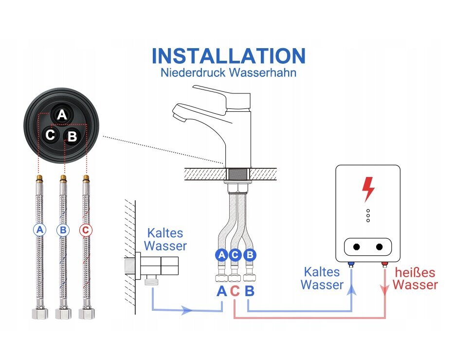 Boilers, novietojams zem izlietnes, 5 l, bezspiediena, plāns, ar trīs virzienu bezspiediena virtuves jaucējkrānu Wahlbach UTS5 cena un informācija | Ūdens sildītāji | 220.lv